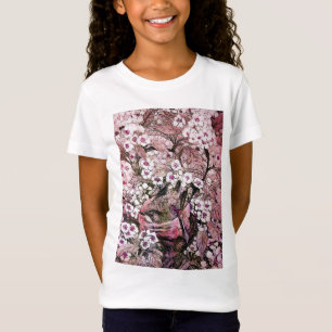 CAMISETA NESTE DE PÁSSAROS, FLORES DE PRIMAVERA BRANCA DE P