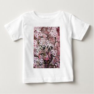 CAMISETA NESTE DE PÁSSAROS, FLORES DE PRIMAVERA BRANCA DE P