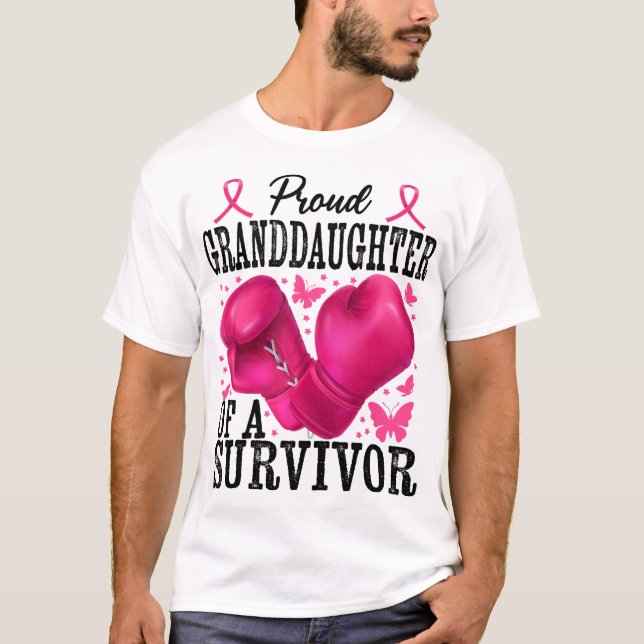 Camiseta Neta Orgulhosa Sobrevivente Câncer de Mama Boxe  (Frente)