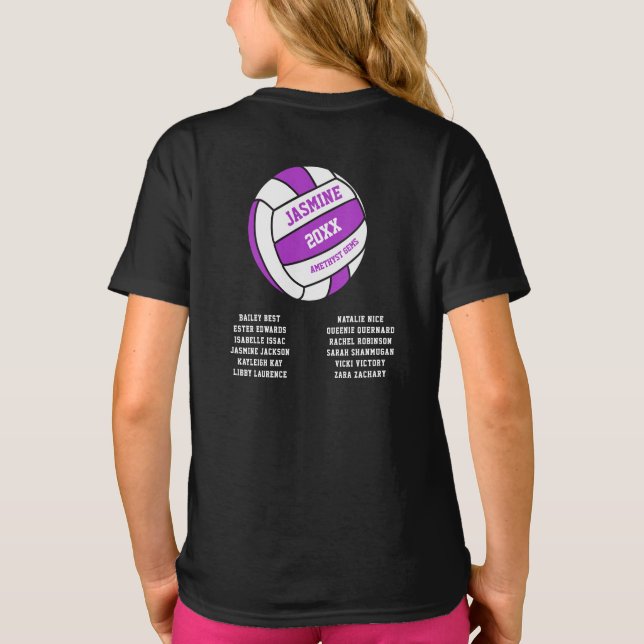 Camiseta Netball com nomes de branco roxo e nomes de T-Shir (Verso)