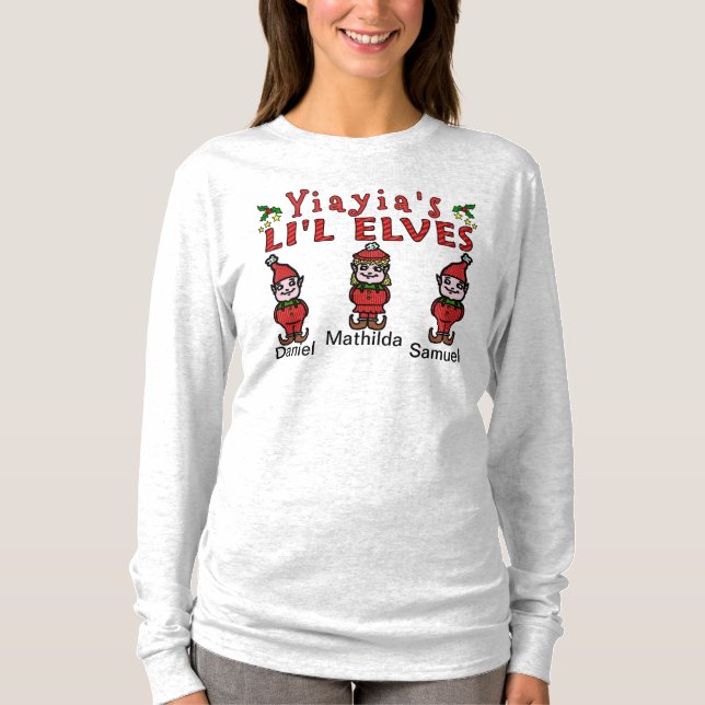 Camiseta Netos Yiayia Personalizados Elves 2 Boys 1 Girl (Frente)