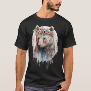 Camiseta Neurocola Artística Cinza Urso Flor Coroa