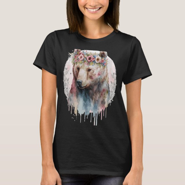 Camiseta Neurocola Artística Cinza Urso Flor Coroa (Frente)