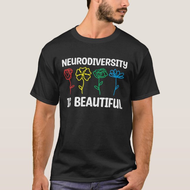 Camiseta Neurodiversidade Belas Flores de Arco-Íris Conscie (Frente)