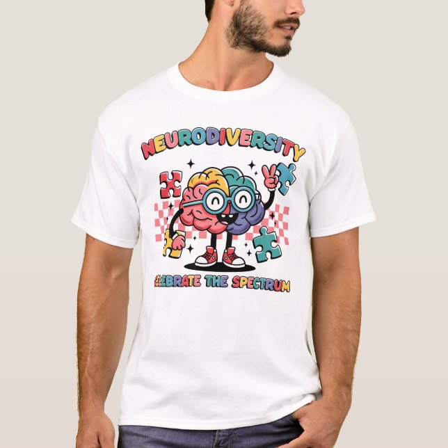 Camiseta Neurodiversidade Celebra a Quebra-cabeça do Cérebr (Frente)