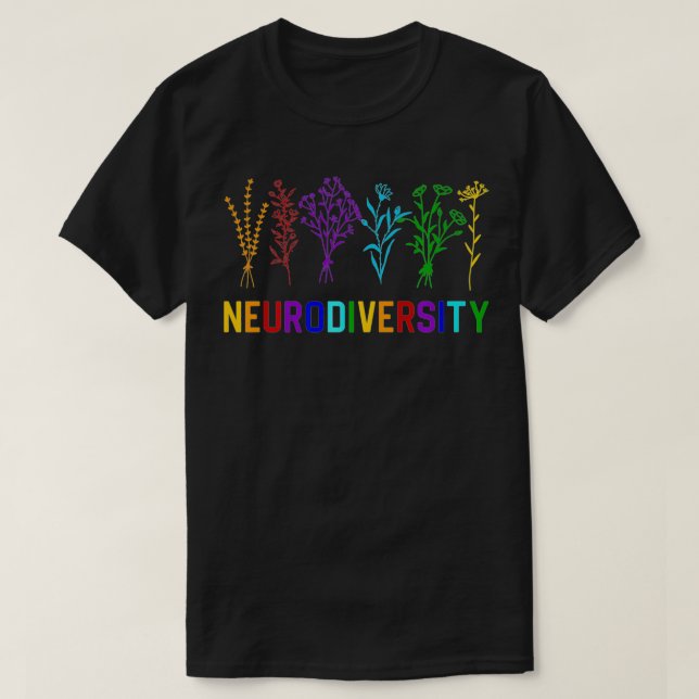 Camiseta Neurodiversity Autism Awareness ADHD Rainbow Flowe (Frente do Design)