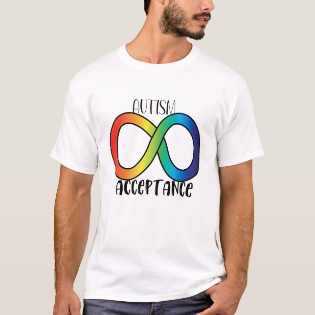 Camiseta Neurodiversity Autismo Aceitação Arco-Íris Botão (Frente)
