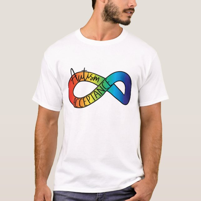 Camiseta Neurodiversity Autismo Aceitação Arco-Íris Botão (Frente)