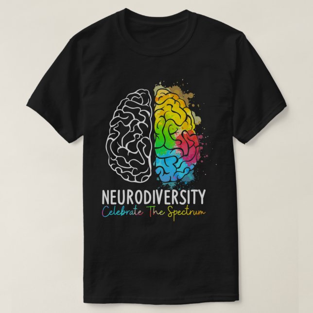 Camiseta Neurodiversity Autismo Spectrum ASD ADHD Arco-Íris (Frente do Design)