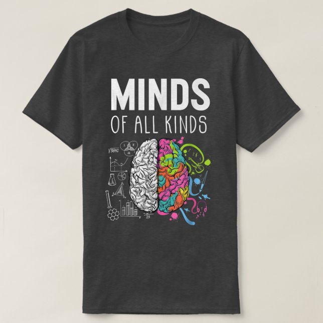 Camiseta Neurodiversity Cérebro ADHD Autismo Sensibilização (Frente do Design)