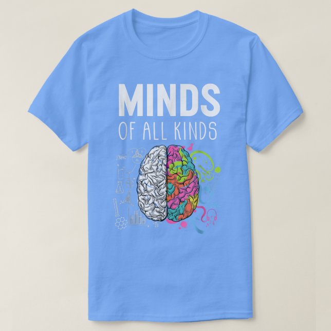 Camiseta Neurodiversity Cérebro ADHD Autismo Sensibilização (Frente do Design)