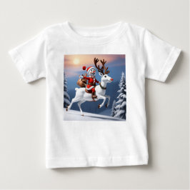 Camiseta Neve cavalgando uma rena design de Natal bonito