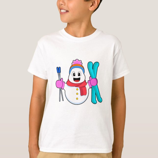 Camiseta Neve como esquiador com esqui (Frente)