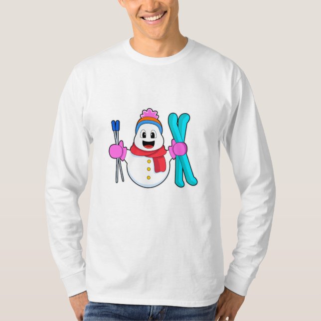 Camiseta Neve como esquiador com esqui (Frente)