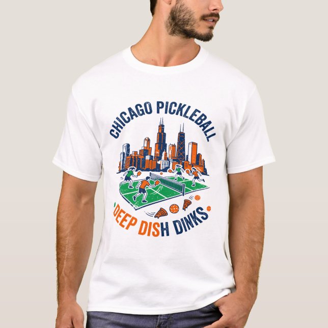 Camiseta Neve de Inverno em Chicago e Pizza Deep Dish (Frente)