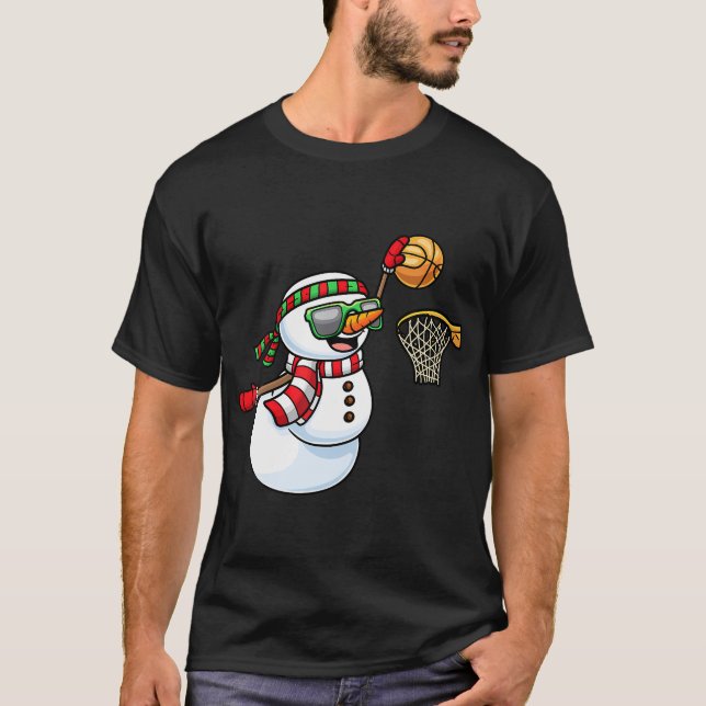 Camiseta Neve Jogando Basquete Jogo Natal Xmas Kid (Frente)