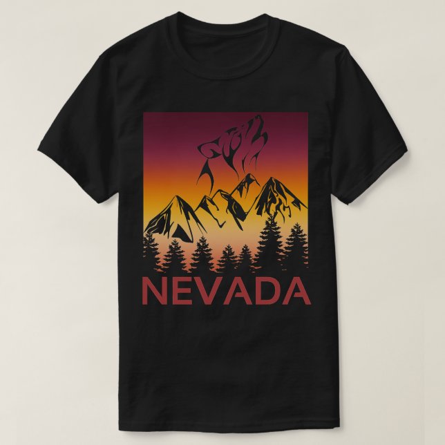 Camiseta Neveda Sunset Wolf Howling em Moon Trees e M (Frente do Design)