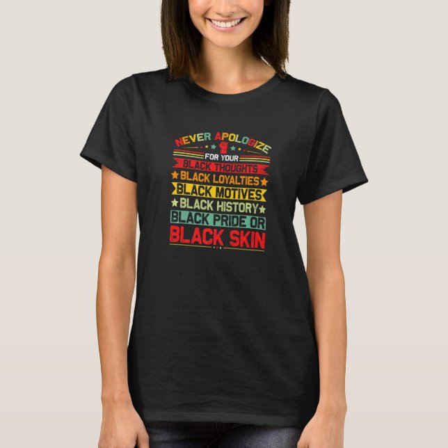 Camiseta Never Apologize Black History Month BLM Melanin Pr (Frente)