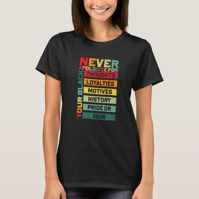 Camiseta Never Apologize Black History Month BLM Melanin Pr (Frente)