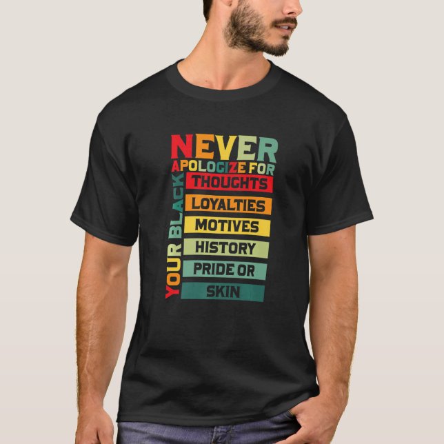 Camiseta Never Apologize Black History Month BLM Melanin Pr (Frente)