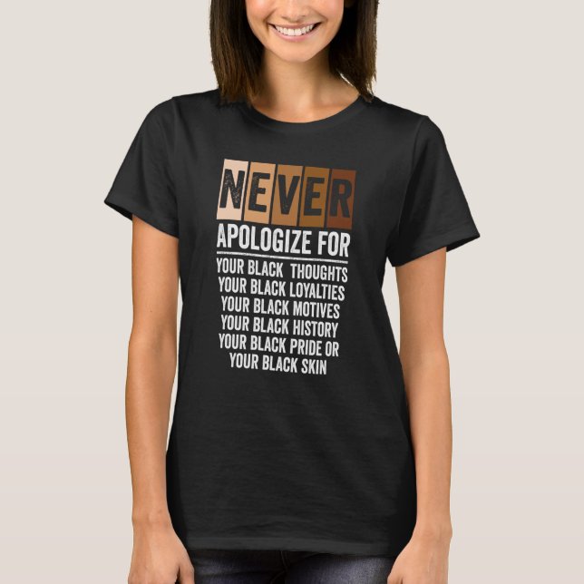 Camiseta Never Apologize Black History Month BLM Melanin Pr (Frente)