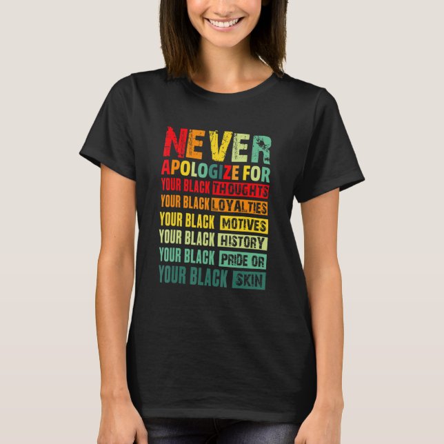 Camiseta Never Apologize Black History Month BLM Melanin Pr (Frente)