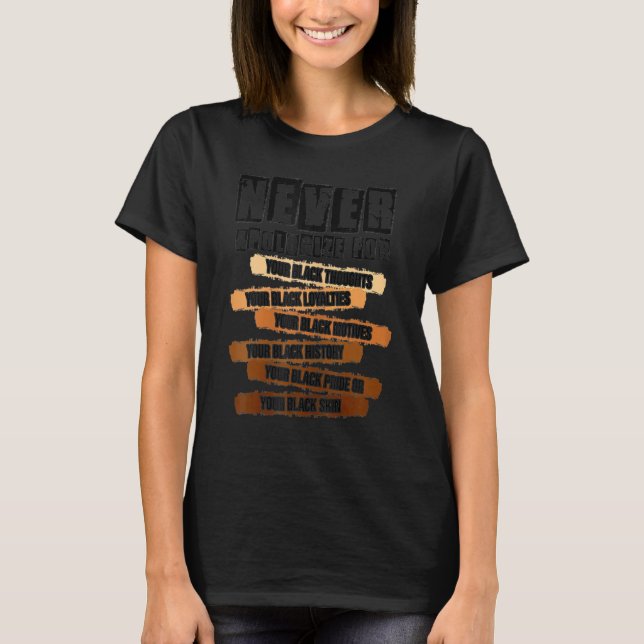 Camiseta Never Apologize Black History Month Melanin Pride  (Frente)