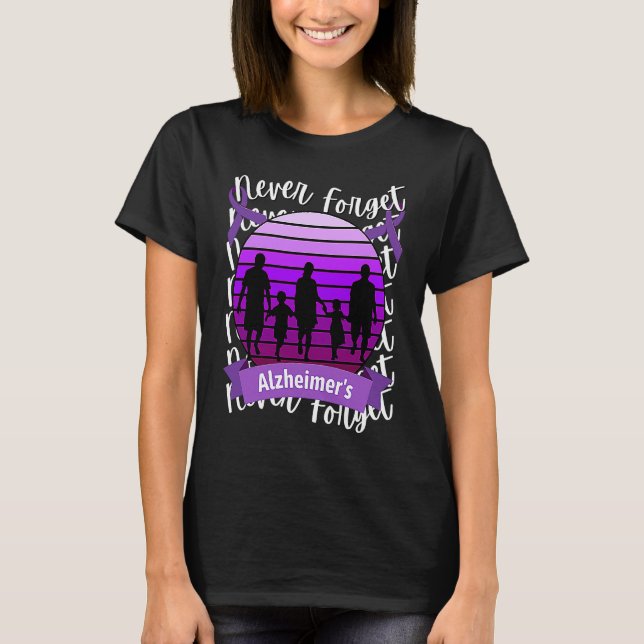 Camiseta Never Forget Alzheimer's Awareness Retro Purple Fa (Frente)