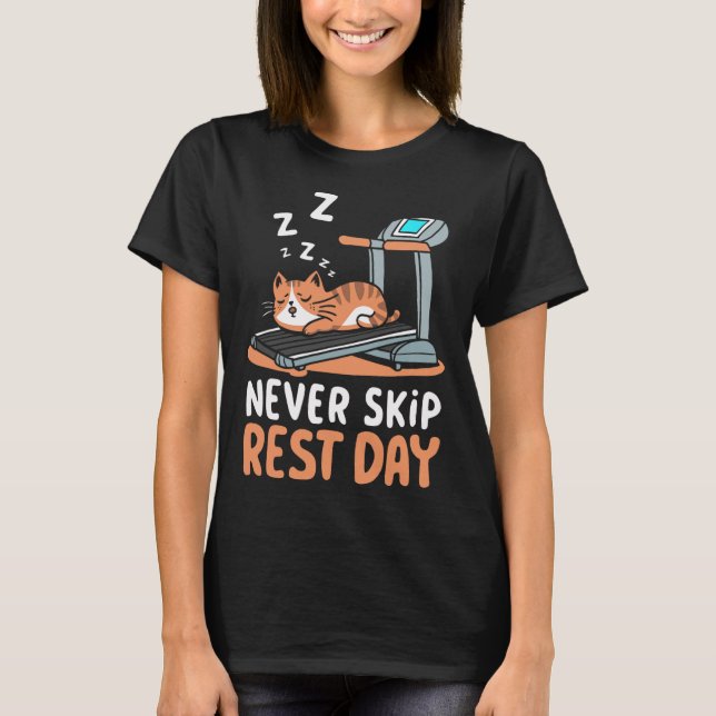 Camiseta Never Skip Rest Day Funny Bodybuilding Cat Workout (Frente)