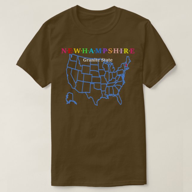 Camiseta New Hampshire USA Granit State With Map (Frente do Design)