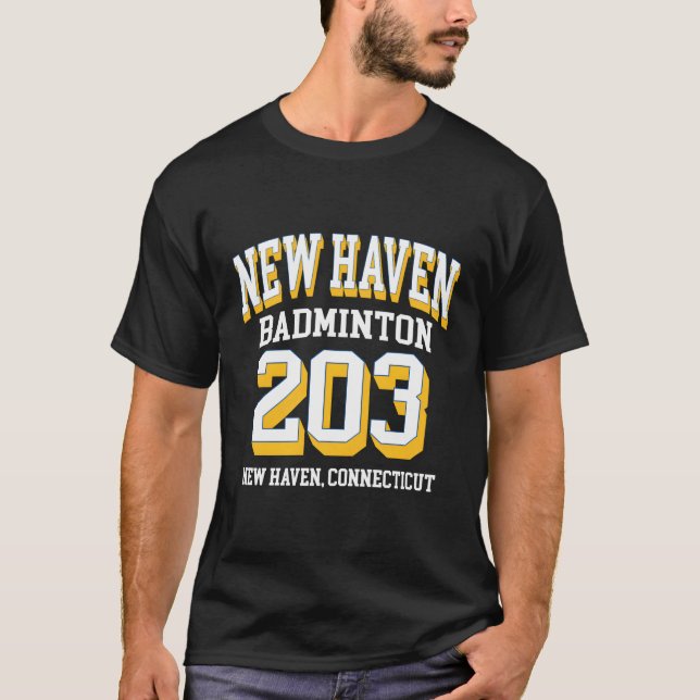 Camiseta New Haven Area Code 203 Para Jogadores De Badminto (Frente)