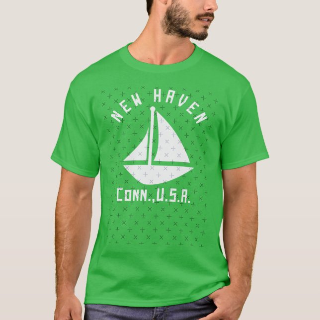 Camiseta New Haven Connecticut Vela Embarcação Texto Branco (Frente)