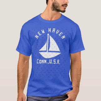 Camiseta New Haven Connecticut Vela Embarcação Texto Branco
