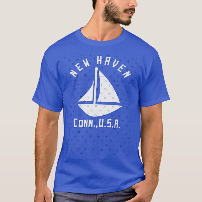 Camiseta New Haven Connecticut Vela Embarcação Texto Branco (Frente)