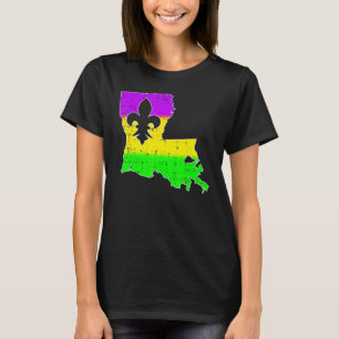 Camiseta New Orleans Louisiana Map Men Mulheres Mardi Gras 