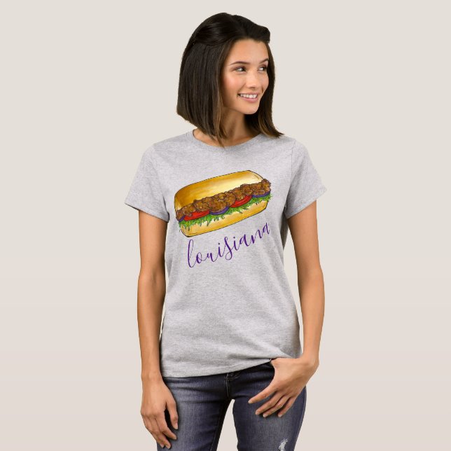 Camiseta New Orleans Louisiana Shrimp Po'Boy Sandwich NOLA (Frente Completa)