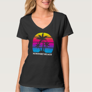 Camiseta New Port Beach California Retro Palm Tree Sunset V