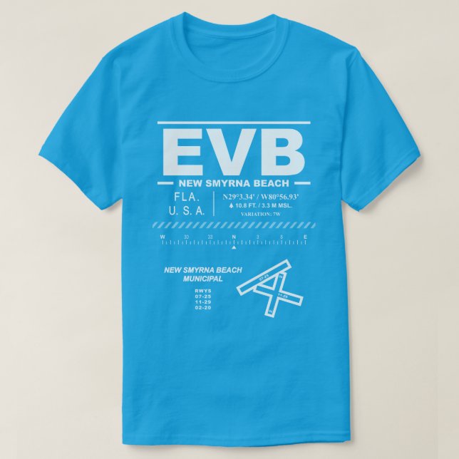 Camiseta New Smyrna Beach Municipal Airport EVB (Frente do Design)