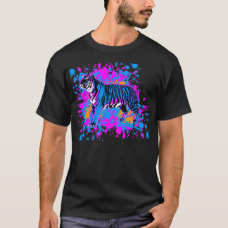 Camiseta New Wave 80s Retro Blue Tiger Paint Splatter