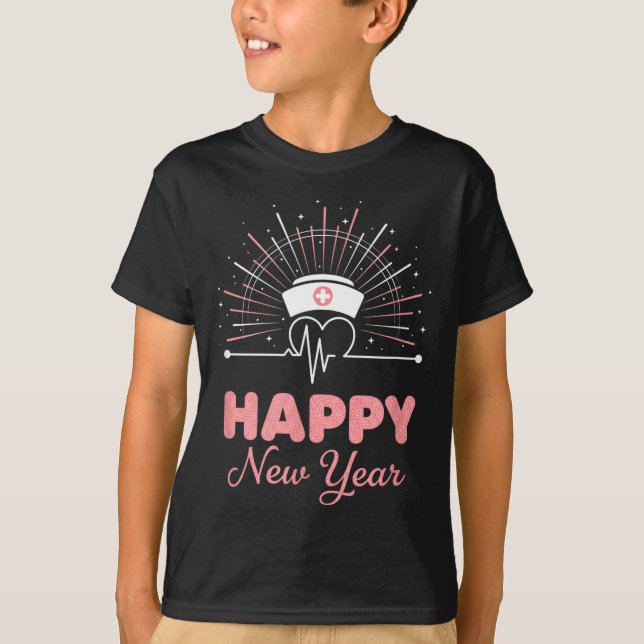 Camiseta New Year Nurse Heartbeat, Happy New Year Nye Desig (Frente)