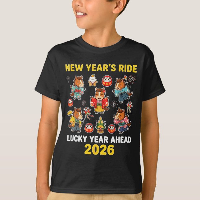 Camiseta New Year’s Ride 2026 Cute Zodiac Celebration Graph (Frente)