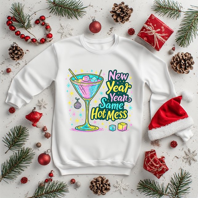 Camiseta New Year Same Hot Mess Cocktail Glitter Art (Criador carregado)