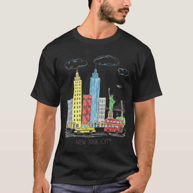 Camiseta New York City Skyline Illustration Urban Kids Art  (Frente)