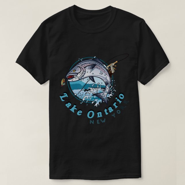 Camiseta New York Fish Lake Ontario Salmon Fisheries Sport  (Frente do Design)