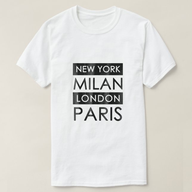 Camiseta New York Milan London Paris (Frente do Design)