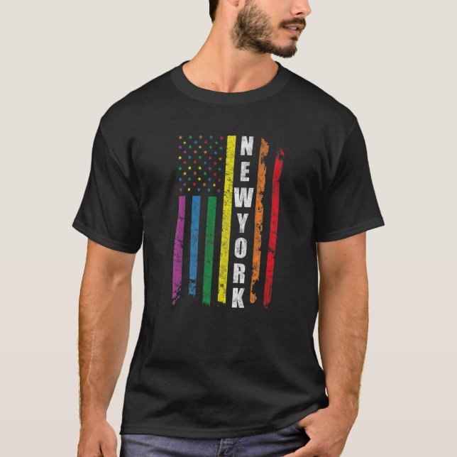 Camiseta New York USA Flag American Rainbow Gay Lgbt Pride  (Frente)