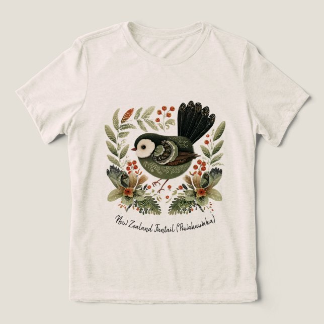 Camiseta New Zealand Fantail Folk Art (Design frontal)