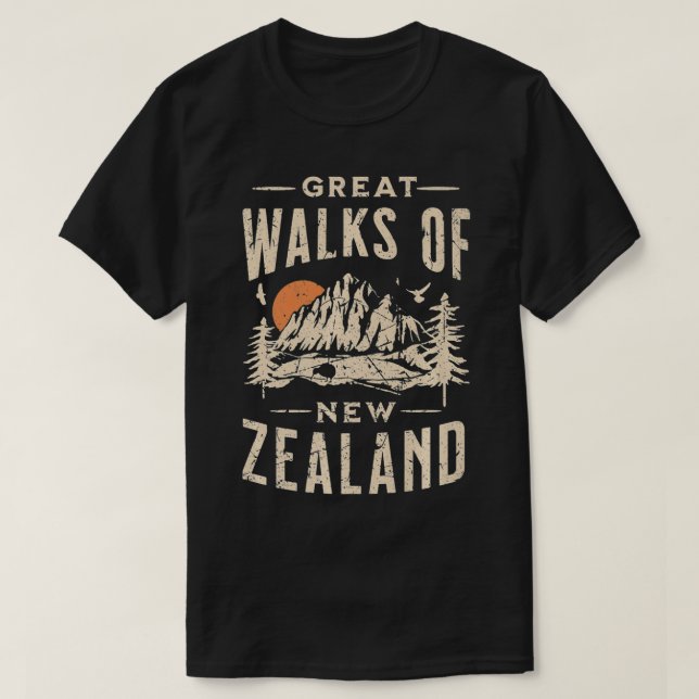 Camiseta New Zealand Kiwi Great Walks Retro Souvenir Nation (Frente do Design)