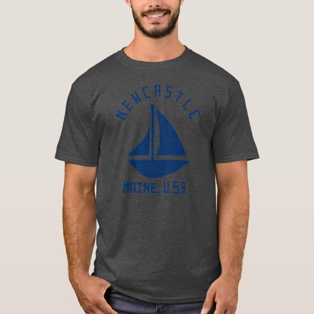 Camiseta Newcastle Maine Sailing Boating Navy Blue Text Abs (Frente)