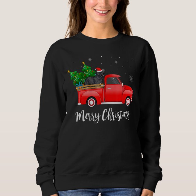 Camiseta Newfoundland Red Truck Christmas Tree Xmas Dog (Frente)